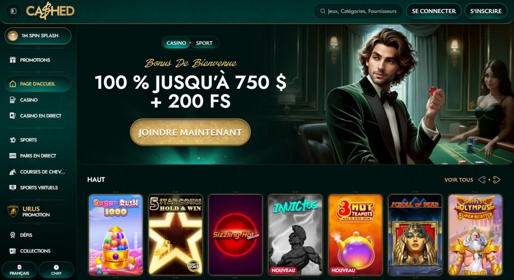 Logo Cashed Casino sur fond sombre avec accent or